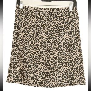 Loft Skirt Women’s 0 Brown Black A Line Pockets Lined Stretch Leopard Print